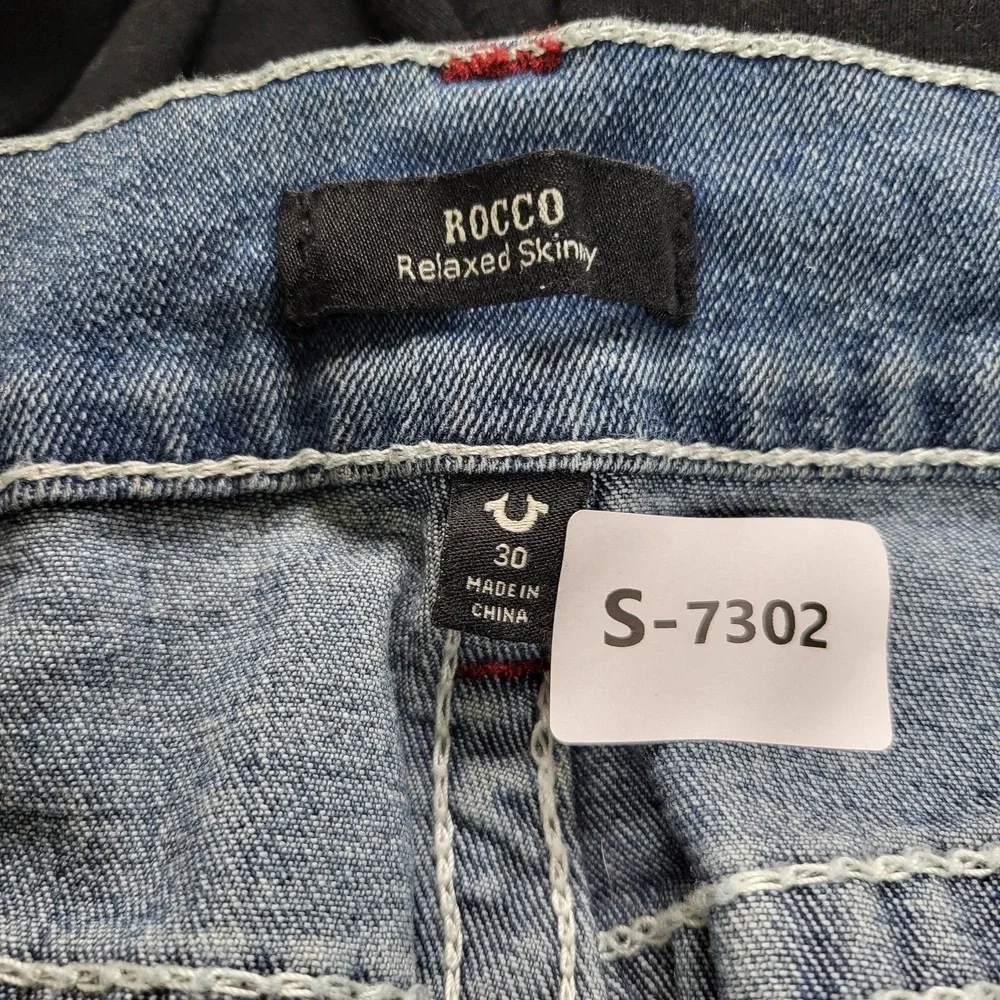 True Religion Men Jeans 30 Blue Denim Contrast‎ Stitching Embroidery Rocco
